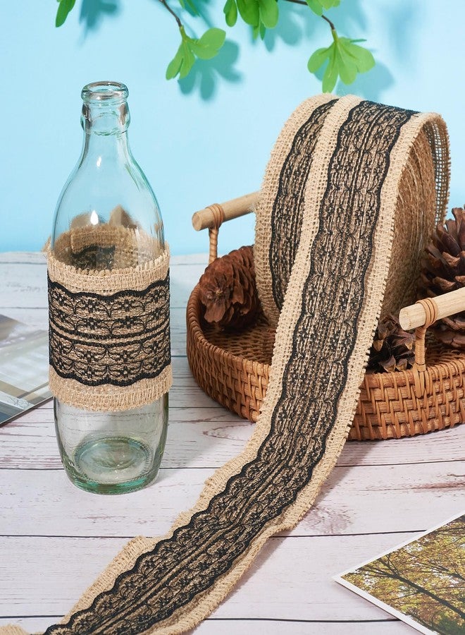 Craftdady Natural Jute Burlap Ribbon with Black Lace 2.28 Inch Width Burlap Lace Ribbon Rustic Craft Ribbon for Home Decoration Wedding Gift Wrapping Wreath Bouquet DIY Crafts 1 Roll/10 m/10.9 Yards - Image 5